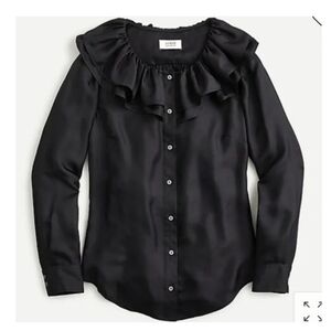 J. Crew Collection Blouse Silk Twill Ruffle Collar in Black